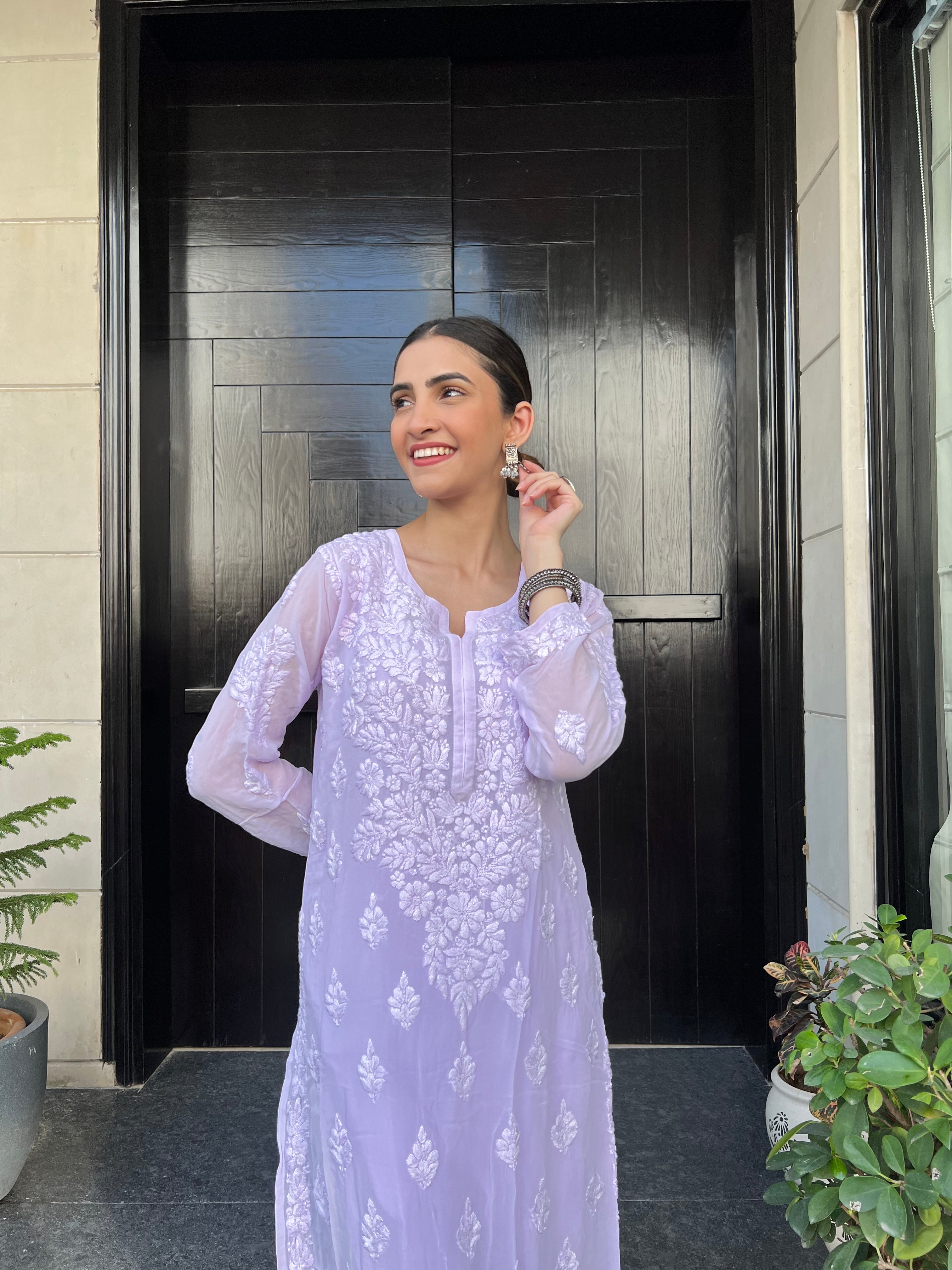 Lavender Chikankari Suit Material | Lucknowi Dress | Jhakhas